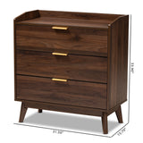 Baxton Studio Lena Mid-Century Modern Walnut Brown Finished 3-Drawer Wood Chest