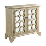 Traditional Rectangular Floral Mirrored Door Accent Cabinet Natural