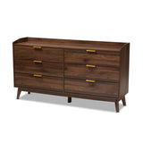 Lena Mid-Century Modern Walnut Brown Finished 6-Drawer Wood Dresser