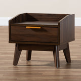 Baxton Studio Lena Mid-Century Modern Walnut Brown Finished 1-Drawer Wood Nightstand