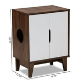 Baxton Studio Romy Mid-Century Modern Two-Tone Walnut Brown and White Finished 2-Door Wood Cat Litter Box Cover House