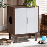Baxton Studio Romy Mid-Century Modern Two-Tone Walnut Brown and White Finished 2-Door Wood Cat Litter Box Cover House