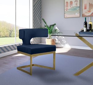 Alexandra Velvet / Engineered Wood / Metal / Foam Contemporary Navy Velvet Dining Chair - 22" W x 22" D x 29" H