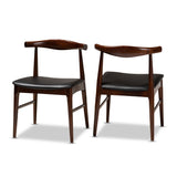 Eira Mid-Century Modern Black Faux Leather Upholstered Walnut Finished Wood Dining Chair Set of 2