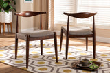 Baxton Studio Aeron Mid-Century Modern Light Gray Fabric Upholstered Walnut Finished Wood Dining Chair Set of 2
