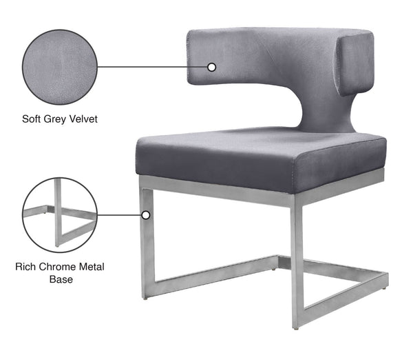 Alexandra Velvet / Engineered Wood / Metal / Foam Contemporary Grey Velvet Dining Chair - 22" W x 22" D x 29" H