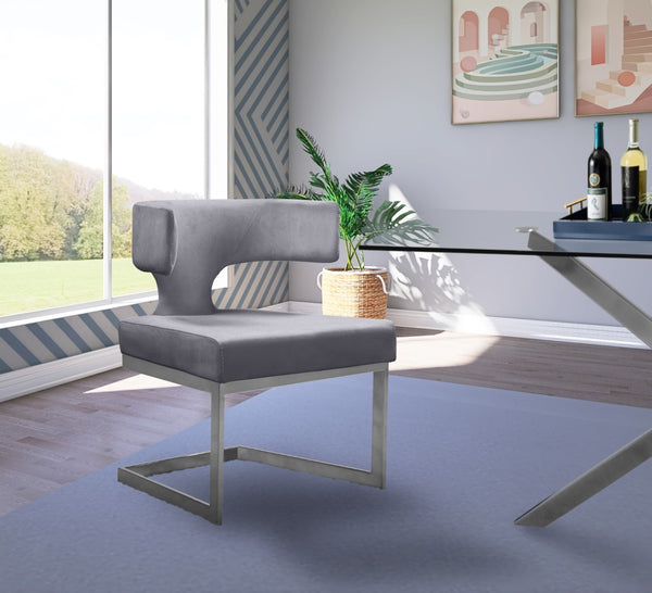 Alexandra Velvet / Engineered Wood / Metal / Foam Contemporary Grey Velvet Dining Chair - 22" W x 22" D x 29" H