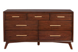 Alpine Furniture Gramercy 7 Drawer Dresser 1978-03 Walnut Mahogany Solids & Veneer 60 x 18 x 33