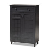 Baxton Studio Glidden Modern and Contemporary Dark Grey Finished 5-Shelf Wood Shoe Storage Cabinet with Drawer