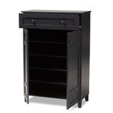 Baxton Studio Glidden Modern and Contemporary Dark Grey Finished 5-Shelf Wood Shoe Storage Cabinet with Drawer