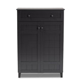 Baxton Studio Glidden Modern and Contemporary Dark Grey Finished 5-Shelf Wood Shoe Storage Cabinet with Drawer