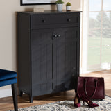 Baxton Studio Glidden Modern and Contemporary Dark Grey Finished 5-Shelf Wood Shoe Storage Cabinet with Drawer