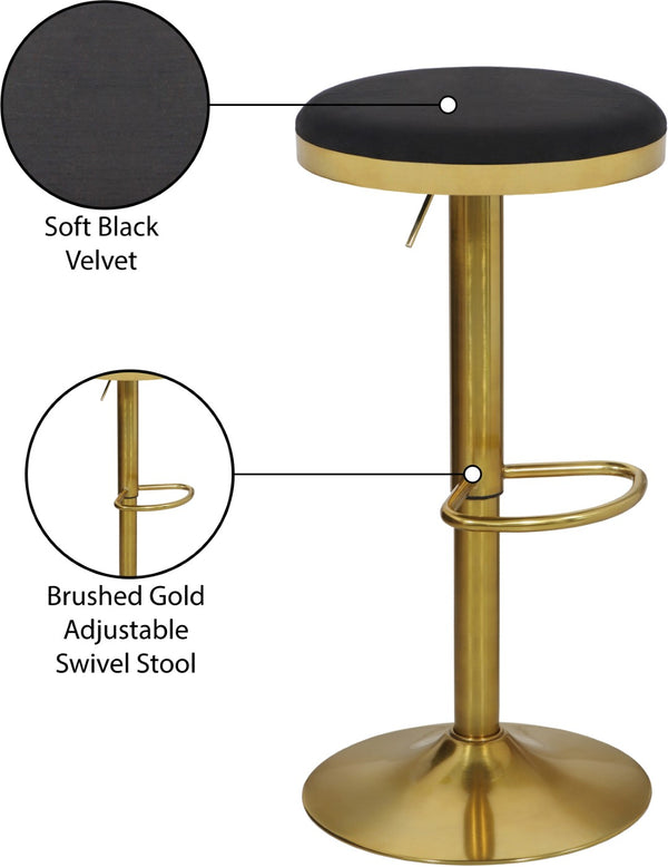 Brody Velvet / Engineered Wood / Metal / Foam Contemporary Black Velvet Adjustable Stool - 15" W x 15" D x 23"-31.75" H