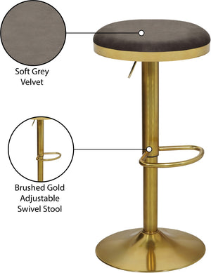 Brody Velvet / Engineered Wood / Metal / Foam Contemporary Grey Velvet Adjustable Stool - 15" W x 15" D x 23"-31.75" H