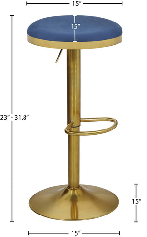 Brody Velvet / Engineered Wood / Metal / Foam Contemporary Navy Velvet Adjustable Stool - 15" W x 15" D x 23"-31.75" H