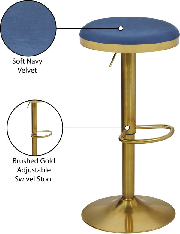 Brody Velvet / Engineered Wood / Metal / Foam Contemporary Navy Velvet Adjustable Stool - 15" W x 15" D x 23"-31.75" H