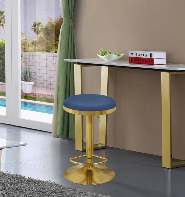 Brody Velvet / Engineered Wood / Metal / Foam Contemporary Navy Velvet Adjustable Stool - 15" W x 15" D x 23"-31.75" H