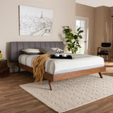 Baxton Studio Brita Mid-Century Modern Grey Fabric Upholstered Walnut Finished Wood Queen Size Bed