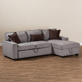 Baxton Studio Emile Modern and Contemporary Light Grey Fabric Upholstered Right Facing Storage Sectional Sofa with Pull-Out Bed