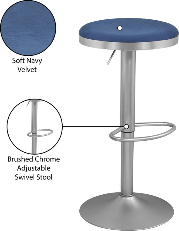 Brody Velvet / Engineered Wood / Metal / Foam Contemporary Navy Velvet Adjustable Stool - 15" W x 15" D x 23"-31.75" H