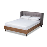 Catarina Mid-Century Modern Fabric Upholstered Walnut Finished Wood King Size Wingback Platform Bed