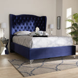 Baxton Studio Hanne Glam and Luxe Purple Blue Velvet Fabric Upholstered Queen Size Wingback Bed