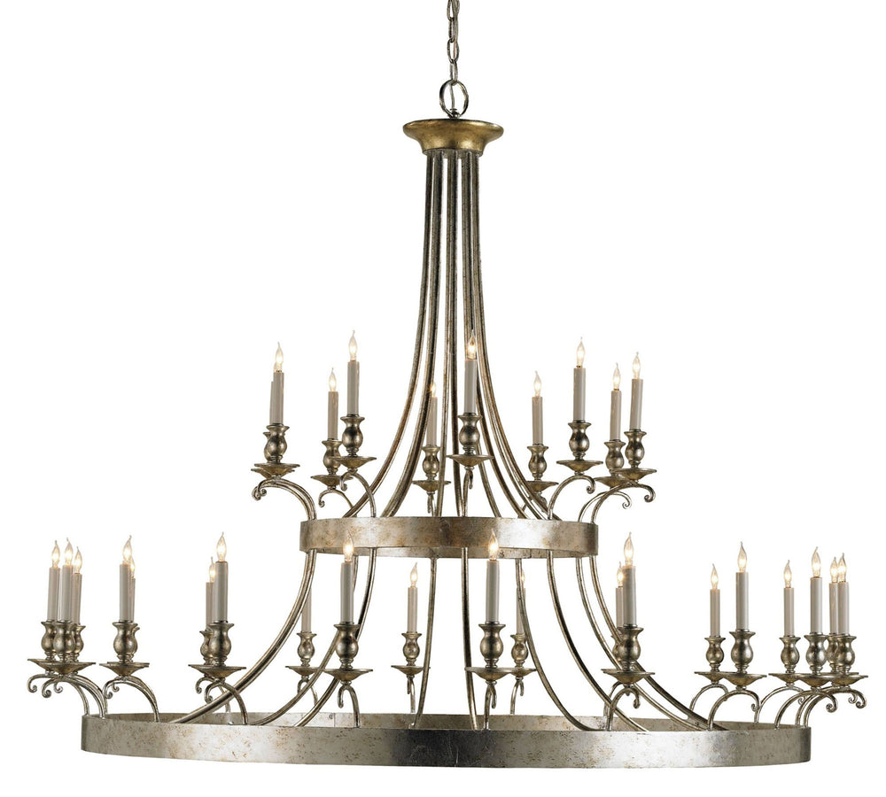 Lodestar Chandelier: Grand 30-Light Wrought Iron Design in Granello Silver & Antique Gold Finish