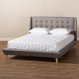 Baxton Studio Naya Mid-Century Modern Grey Fabric Upholstered King Size Wingback Platform Bed