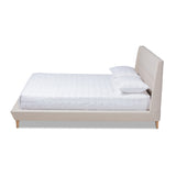 Baxton Studio Naya Mid-Century Modern Beige Fabric Upholstered Queen Size Wingback Platform Bed