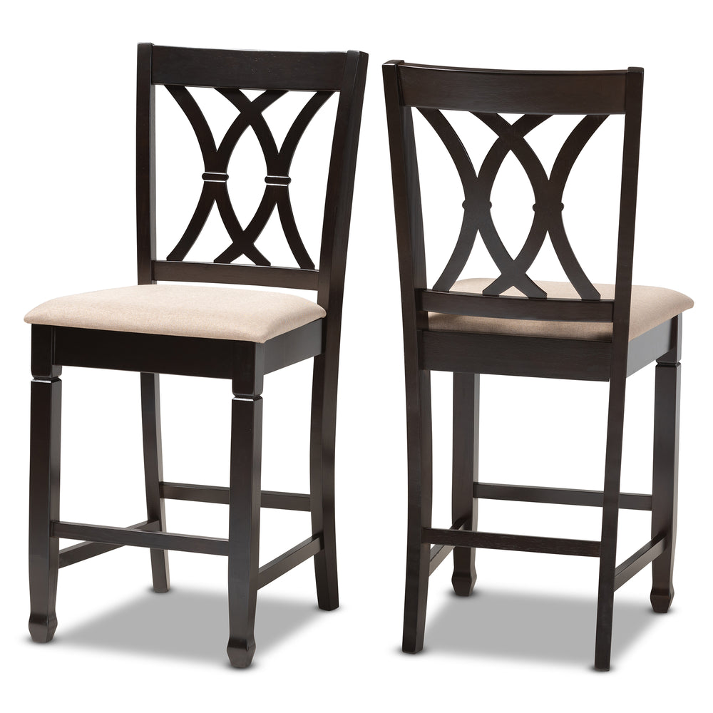 Baxton Studio Reneau Modern and Contemporary Sand Fabric Upholstered Espresso Brown Finished Wood Counter Height Pub Chair Set of 2