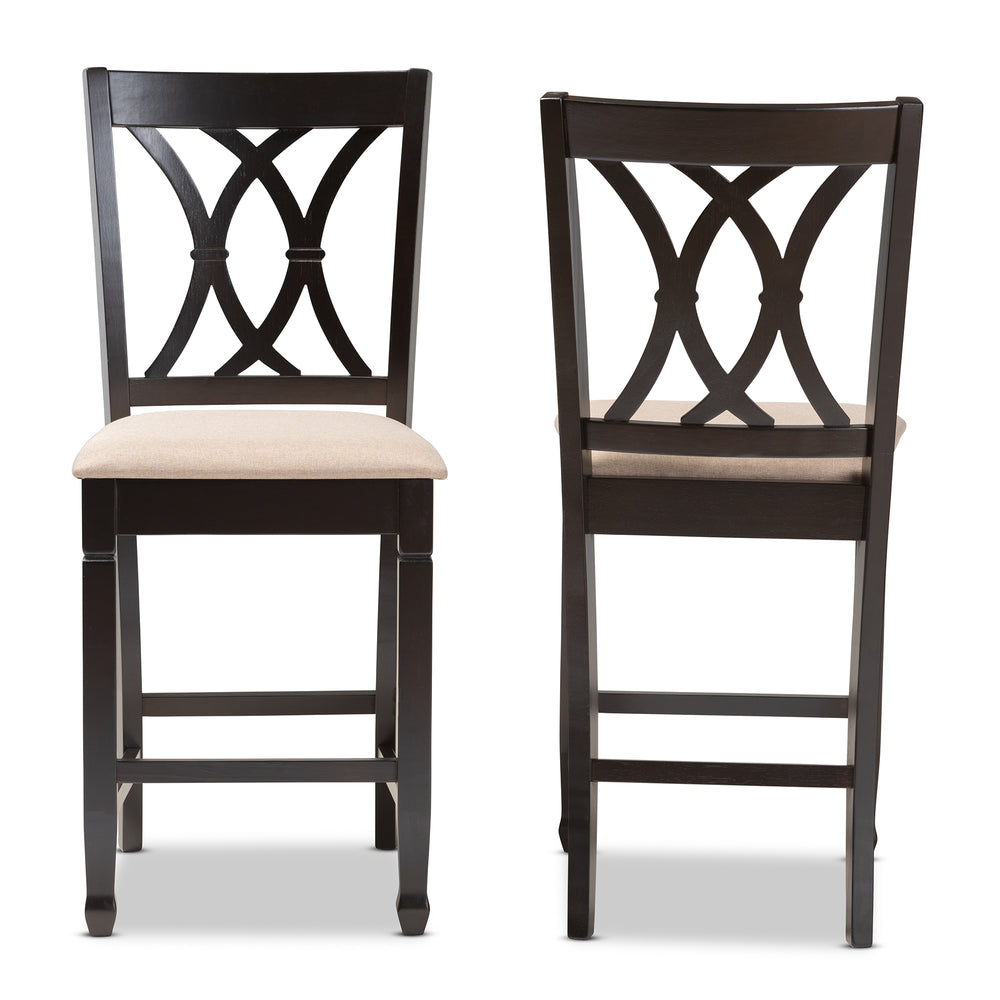 Baxton Studio Reneau Modern and Contemporary Sand Fabric Upholstered Espresso Brown Finished Wood Counter Height Pub Chair Set of 2