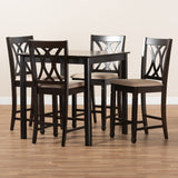 Baxton Studio Reneau Modern and Contemporary Sand Fabric Upholstered Espresso Brown Finished 5-Piece Wood Pub Set