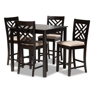 Baxton Studio Caron Modern and Contemporary Sand Fabric Upholstered Espresso Brown Finished 5-Piece Wood Pub Set