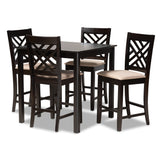 Caron Modern Contemporary Fabric Upholstered Espresso Brown Finished 5-Piece Wood Pub Set