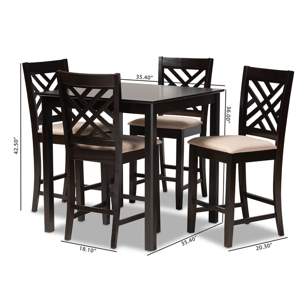 Baxton Studio Caron Modern and Contemporary Sand Fabric Upholstered Espresso Brown Finished 5-Piece Wood Pub Set