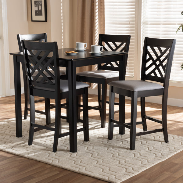 Baxton Studio Caron Modern and Contemporary Gray Fabric Upholstered Espresso Brown Finished 5-Piece Wood Pub Set