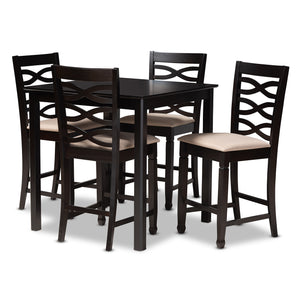 Baxton Studio Lanier Modern and Contemporary Sand Fabric Upholstered Espresso Brown Finished 5-Piece Wood Pub Set