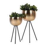 Sagebrook Home Glam Set of 2 -  Iron 26"/22" Hammered Bowlplanters, Gold/black 14270 Gold Metal