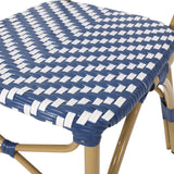 Picardy Outdoor Aluminum French Bistro Chairs, Navy Blue, White, and Bamboo Finish Noble House