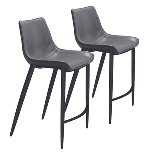 Zuo Modern Magnus 100% Polyurethane, Plywood, Steel Modern Commercial Grade Counter Stool Set - Set of 2 Dark Gray, Black 100% Polyurethane, Plywood, Steel
