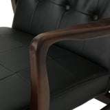 Marcola Mid Century Modern Faux Leather Club Chair with Wood Frame, Black and Dark Espresso Noble House