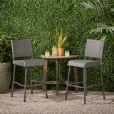 Meadow Outdoor 2 Seater Half-Round Wood and Wicker Bistro Set with Folding Table, Gray Noble House