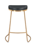 Zuo Modern Bree 100% Polyurethane, Plywood, Stainless Steel Modern Commercial Grade Counter Stool Set - Set of 2 Black, Gold 100% Polyurethane, Plywood, Stainless Steel