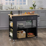 Cato Kitchen Cart with Wheels, Black and Natural Noble House