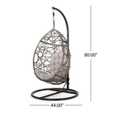 Cayuse Outdoor Wicker Tear Drop Hanging Chair, Gray and Black Noble House