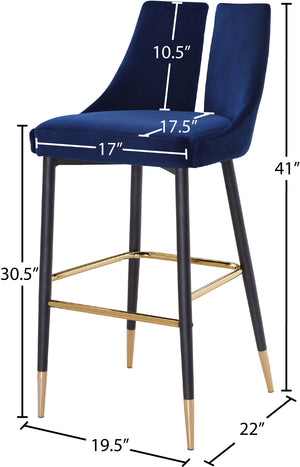 Sleek Velvet / Engineered Wood / Metal / Foam Contemporary Navy Velvet Stool - 19.5" W x 22" D x 41" H