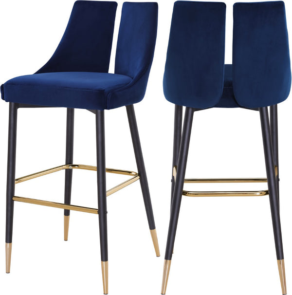 Sleek Velvet / Engineered Wood / Metal / Foam Contemporary Navy Velvet Stool - 19.5" W x 22" D x 41" H