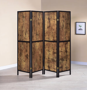 Contemporary 4-panel Folding Screen Antique Nutmeg and Black