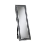 Modern Standing Mirror with LED Lighting, Silver Finish & Crystal Accents for Glamorous Decor