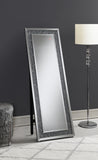 Modern Standing Mirror with LED Lighting, Silver Finish & Crystal Accents for Glamorous Decor